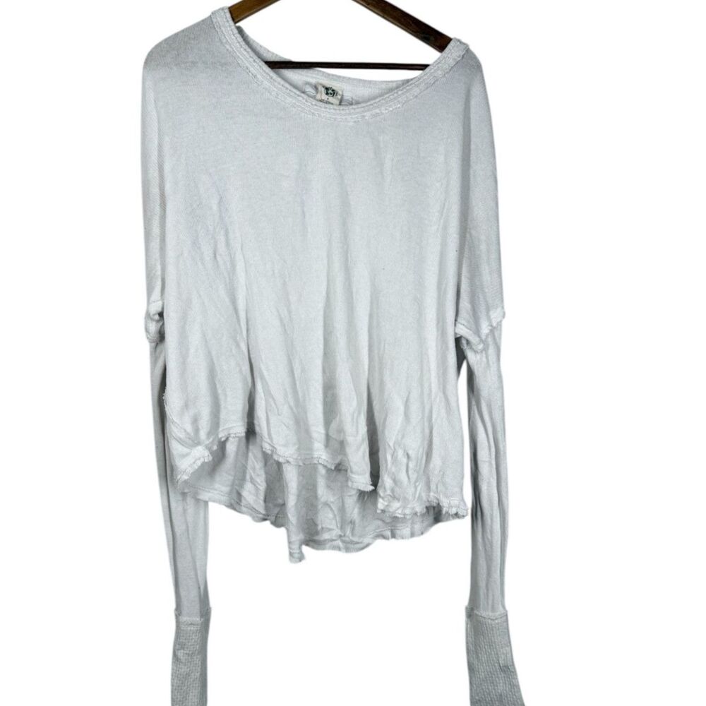 Free People Womens White Waffle Knit Thermal Sz M Oversized Boxy Dolman Basic